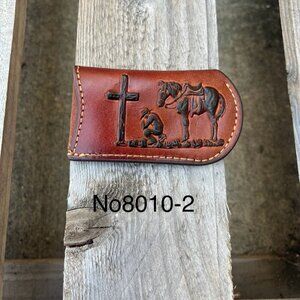 Brown Leather Praying Cowboy Design Small Knife Sheath